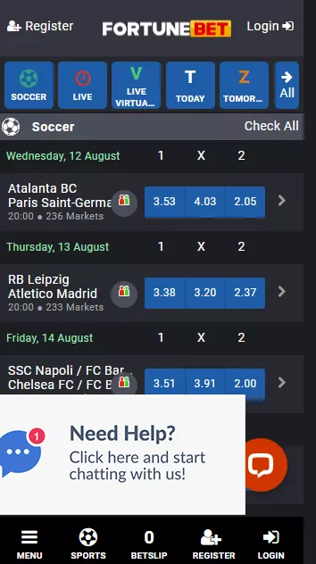 FortuneBet Mobile Version